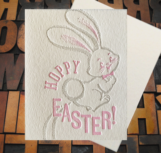 Letterpress Card with the text, "Hoppy Easter" and a bunny