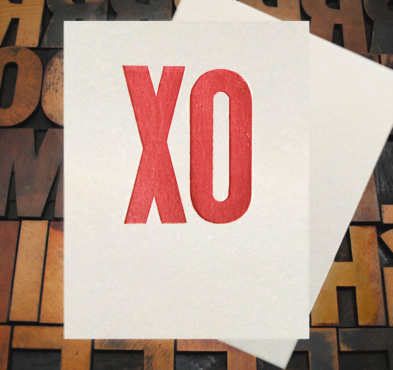 Letterpress Card with large, red letters, "XO"