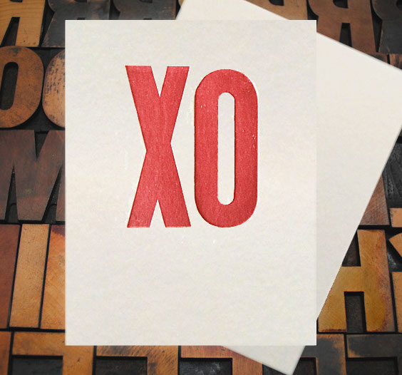 Letterpress Card with large, red letters, "XO"