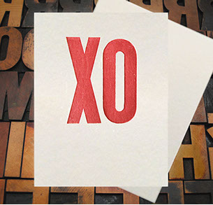 Letterpress Card with large, red letters, "XO"