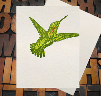 Letterpress Card with an image of a hummingbird