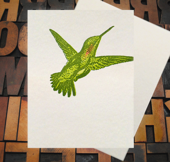 Letterpress Card with an image of a hummingbird