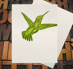 Letterpress Card with an image of a hummingbird