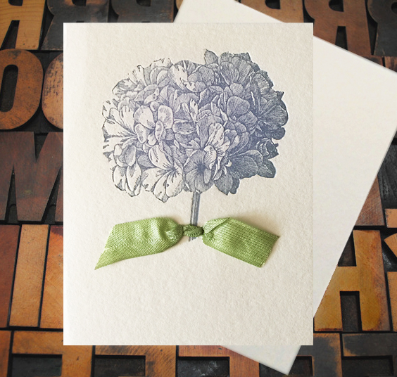 Letterpress Card with an image of a hydrangea blossom