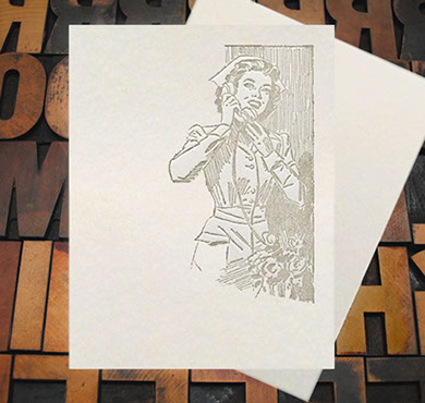 Letterpress Card with an image of a nurse on the phone 