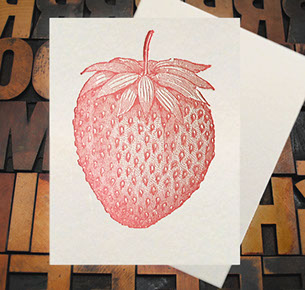 Letterpress Card with an image of a red strawberry