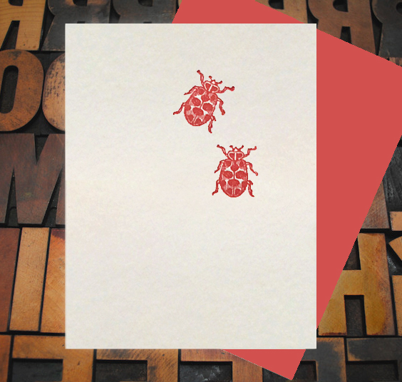 Letterpress Card with an image of two ladybirds