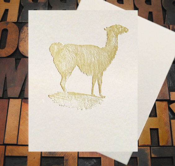Letterpress Card with an image of a llama