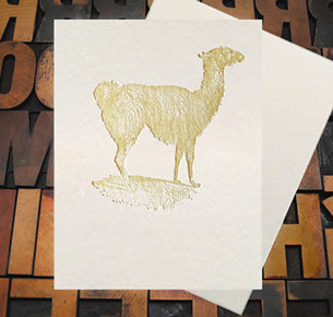 Letterpress Card with an image of a llama