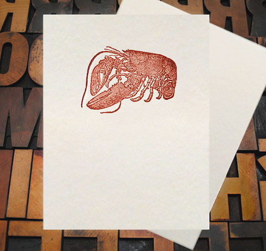 Letterpress Card with an image of a red lobster