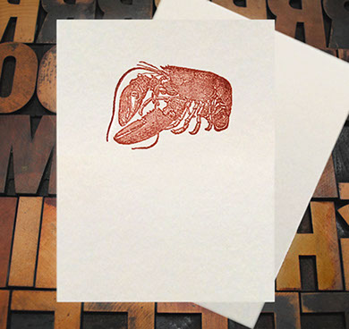 Letterpress Card with an image of a red lobster
