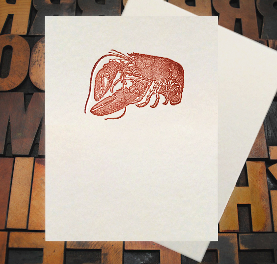 Letterpress Card with an image of a red lobster