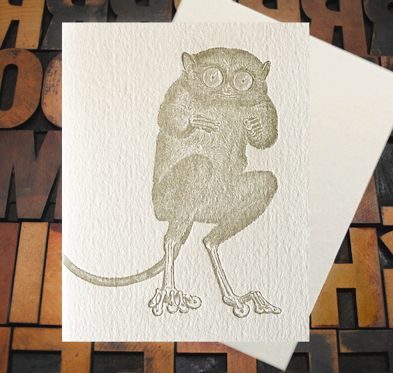 Letterpress Card with the image of a lemur