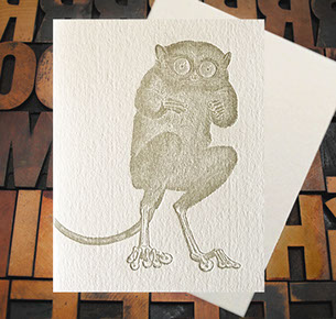 Letterpress Card with the image of a lemur