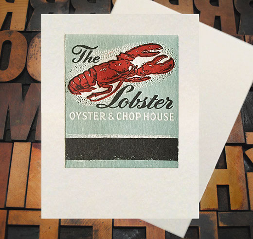 Letterpress Card with an image of a matchbook featuring an illustrated lobster and the text, "The Lobster—Oyster & Chophouse"
