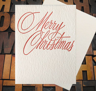 Letterpress Card with the text, "Merry Christmas" in red