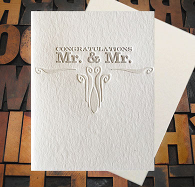 Letterpress Card with the text, "Congratulations Mr. & Mr." with a decorative vintage ornament