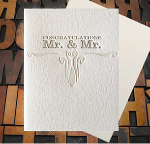 Letterpress Card with the text, "Congratulations Mr. & Mr." with a decorative vintage ornament
