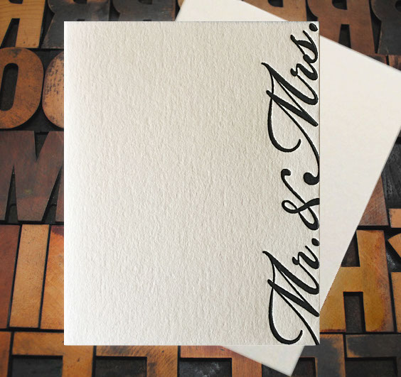 Letterpress Card with the text, "Mr. & Mrs." in a script typeface