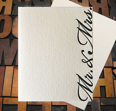 Letterpress Card with the text, "Mr. & Mrs." in a script typeface
