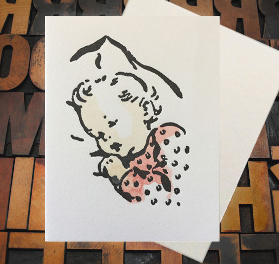 Letterpress Card with an image of a baby sleeping