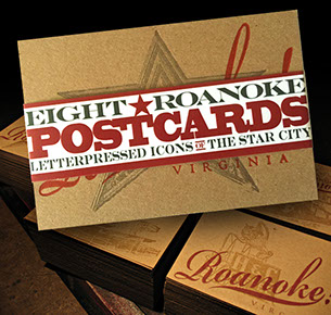 Eight Letterpressed postcards featuring iconic landmarks from Roanoke, Virginia