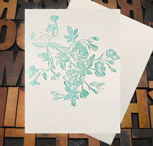 Letterpress Card with an image of a rose bush branch