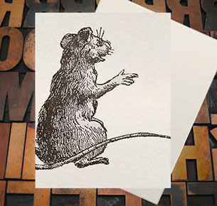 Letterpress Card with an image of a rat that looks as if it's telling a story