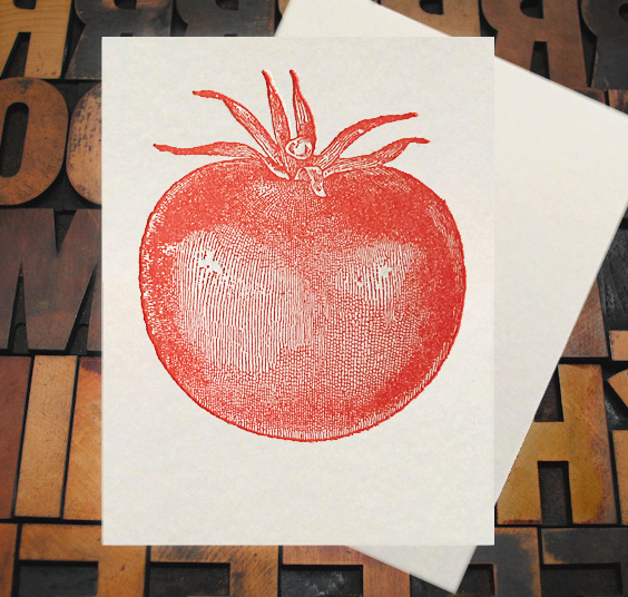 Letterpress Card with an image of a red tomato