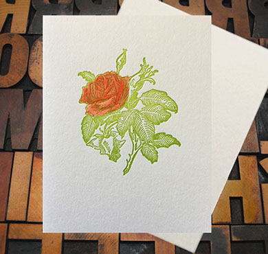 Letterpress Card with an image of a rose