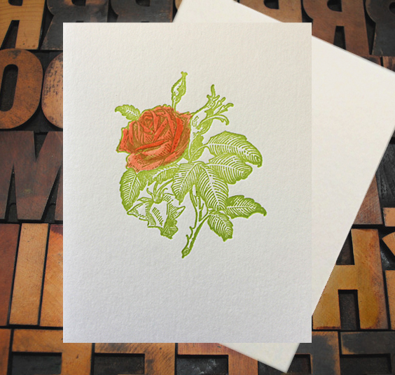 Letterpress Card with an image of a rose