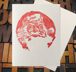 Letterpress Card with a red image of Santa