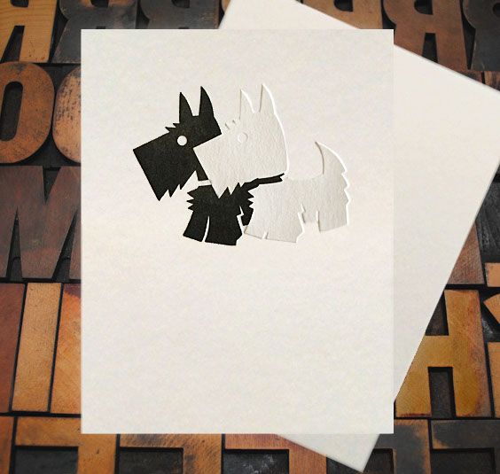 Letterpress Card with an image of two scottie or westie dogs