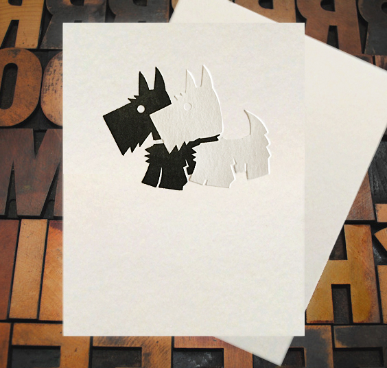 Letterpress Card with an image of two scottie or westie dogs