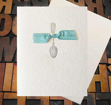 Letterpress Card with an image of a spoon with ribbon