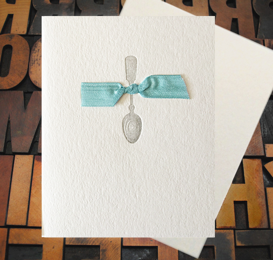 Letterpress Card with an image of a spoon with ribbon