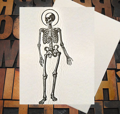 Letterpress Card with an image of a skeleton