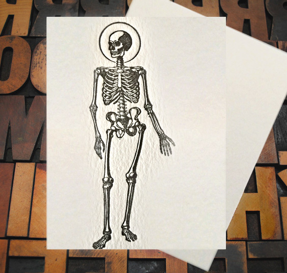Letterpress Card with an image of a skeleton