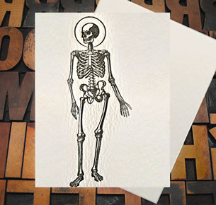 Letterpress Card with an image of a skeleton