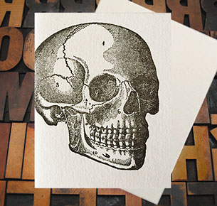 Letterpress Card with an anatomical drawing of a skull