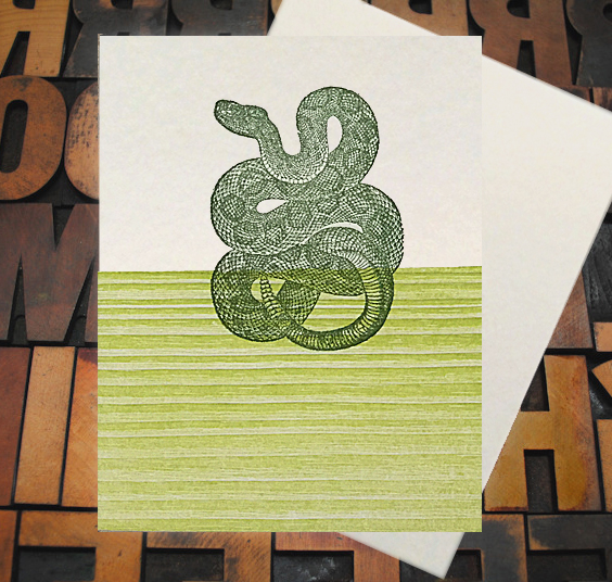 Letterpress Card with an image of a snake