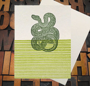 Letterpress Card with an image of a snake
