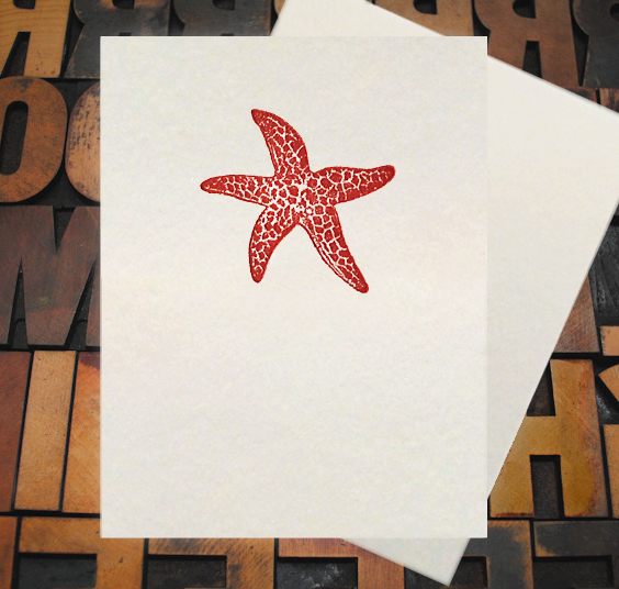 Letterpress Card with an image of a red starfish