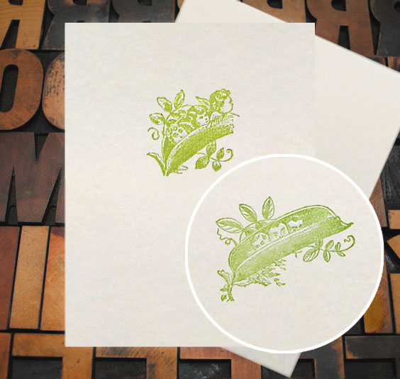 Letterpress Card with an image of a kids popping out of a pea pod