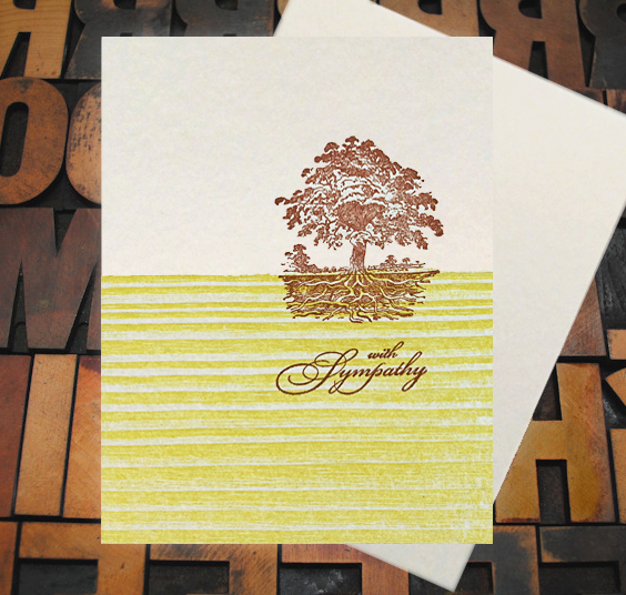 Letterpress Card with an image of a tree and the text, "with Sympathy"
