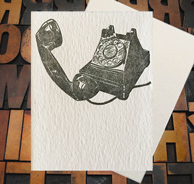 Letterpress Card with an image of a rotary phone
