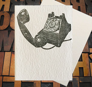 Letterpress Card with an image of a rotary phone