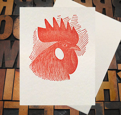 Letterpress Card with an image of a rooster head