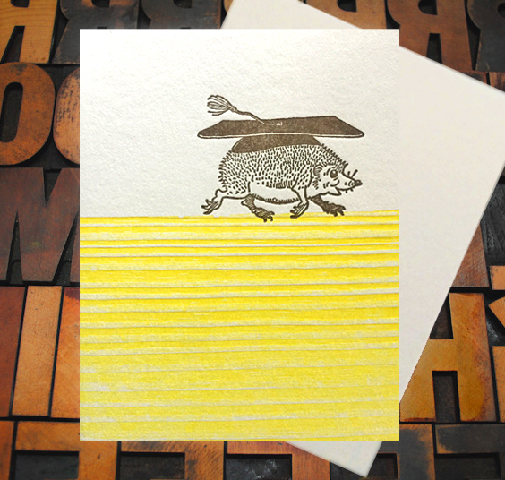 Letterpress Card with an image of a hedgehog wearing a graduation cap