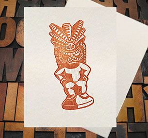 Letterpress Card with an image of a tiki statue